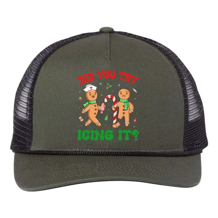 Did You Try Icing It Retro Christmas Gingerbread Nurse Squad Retro Rope Trucker Hat Cap