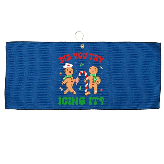 Did You Try Icing It Retro Christmas Gingerbread Nurse Squad Large Microfiber Waffle Golf Towel