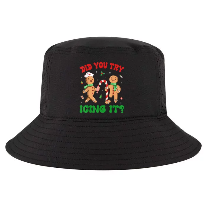 Did You Try Icing It Retro Christmas Gingerbread Nurse Squad Cool Comfort Performance Bucket Hat