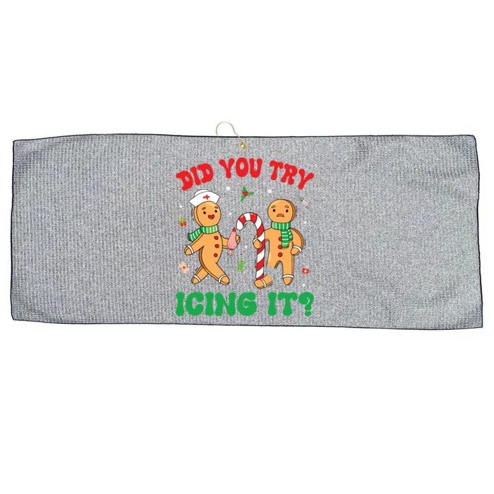 Did You Try Icing It Retro Christmas Gingerbread Nurse Squad Large Microfiber Waffle Golf Towel