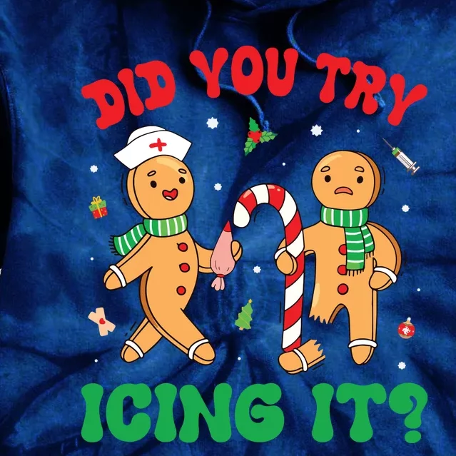 Did You Try Icing It Retro Christmas Gingerbread Nurse Squad Tie Dye Hoodie