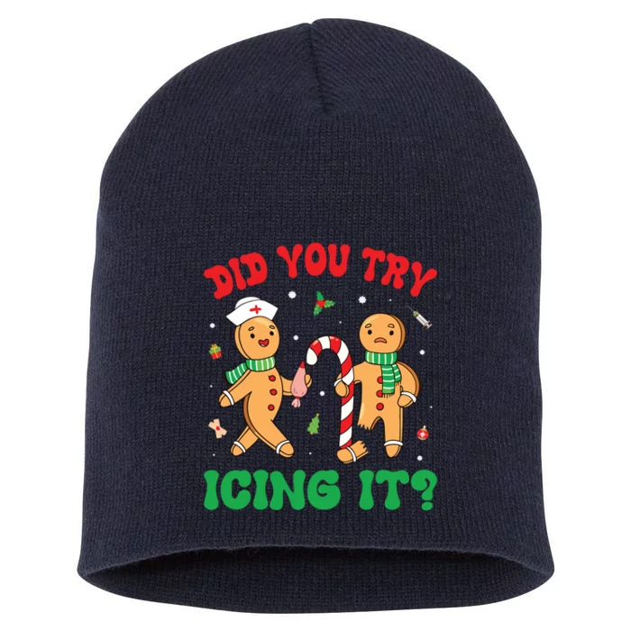 Did You Try Icing It Retro Christmas Gingerbread Nurse Squad Short Acrylic Beanie