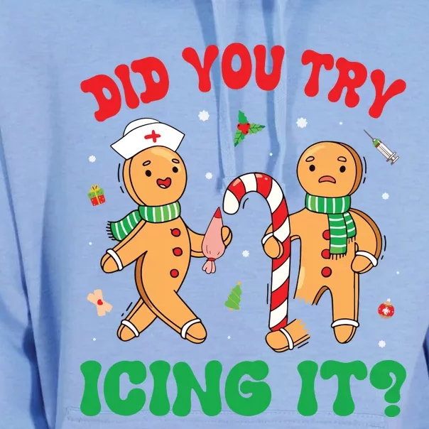 Did You Try Icing It Retro Christmas Gingerbread Nurse Squad Unisex Surf Hoodie