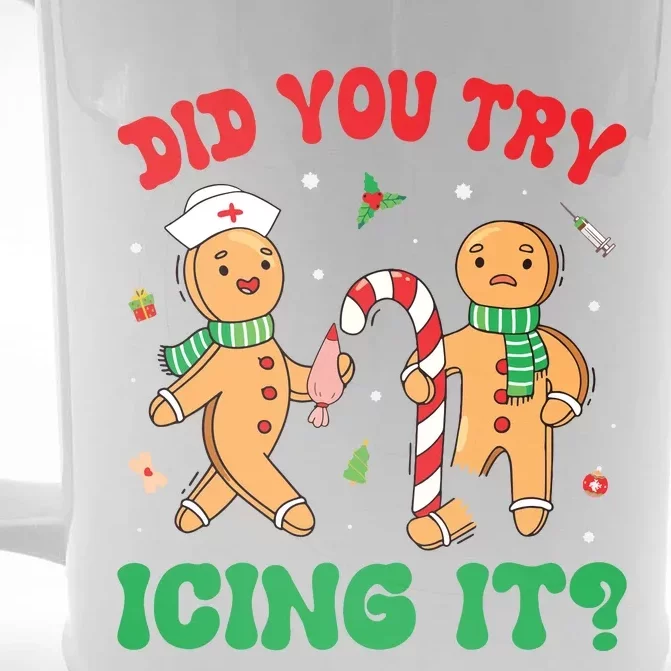 Did You Try Icing It Retro Christmas Gingerbread Nurse Squad Front & Back Beer Stein