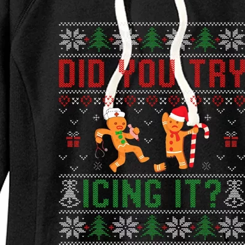 Did You Try Icing It Nurse Ugly Christmas Sweater Women's Fleece Hoodie