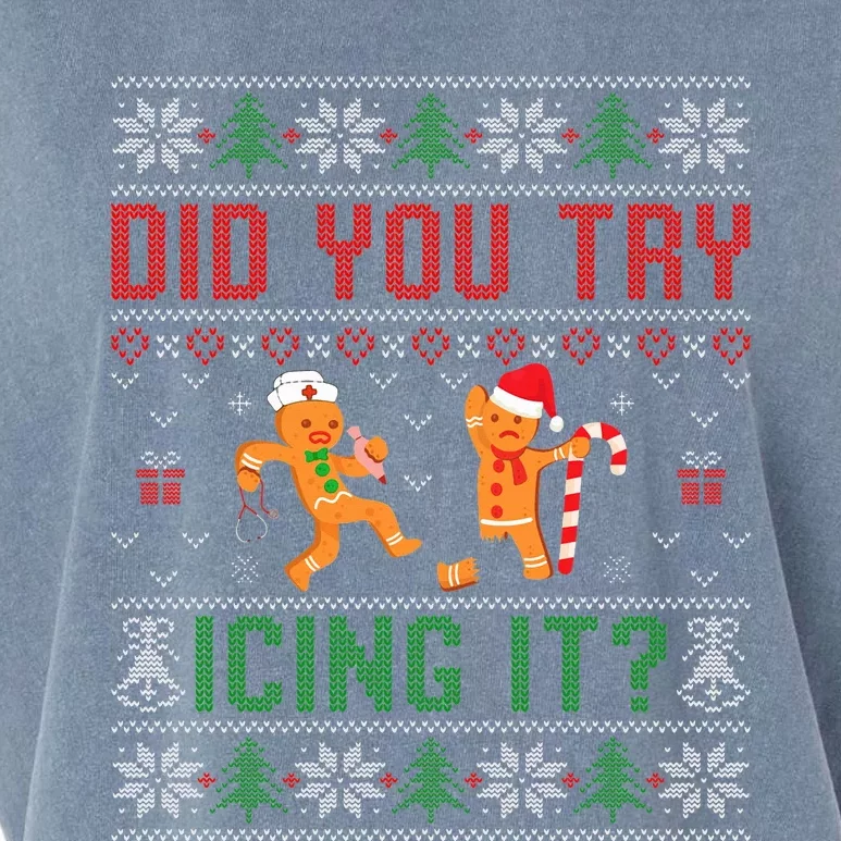 Did You Try Icing It Nurse Ugly Christmas Sweater Garment-Dyed Women's Muscle Tee