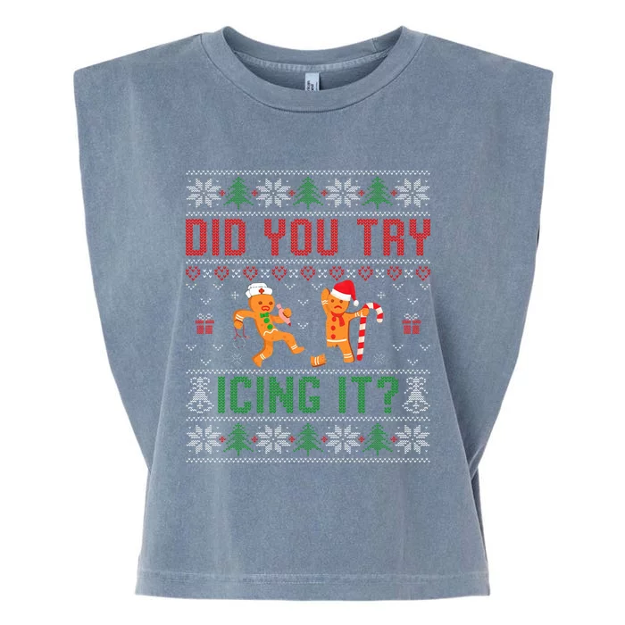 Did You Try Icing It Nurse Ugly Christmas Sweater Garment-Dyed Women's Muscle Tee