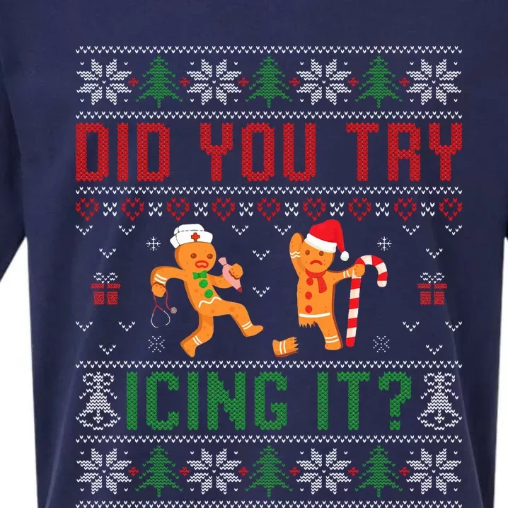 Did You Try Icing It Nurse Ugly Christmas Sweater Sueded Cloud Jersey T-Shirt