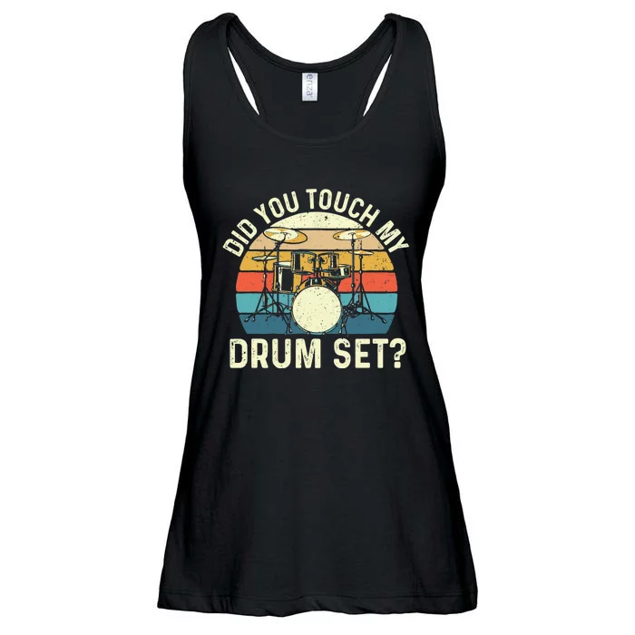 Did You Touch My Drum Set Retro Drummer Drumming Ladies Essential Flowy Tank