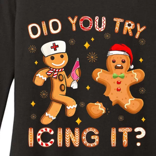 Did You Try Icing It Retro Christmas Gingerbread Nurse Squad Womens CVC Long Sleeve Shirt