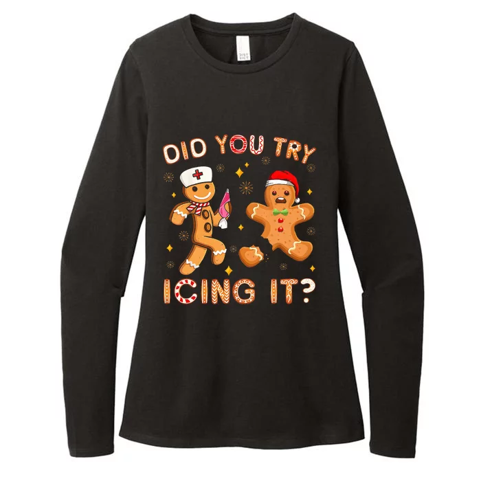 Did You Try Icing It Retro Christmas Gingerbread Nurse Squad Womens CVC Long Sleeve Shirt