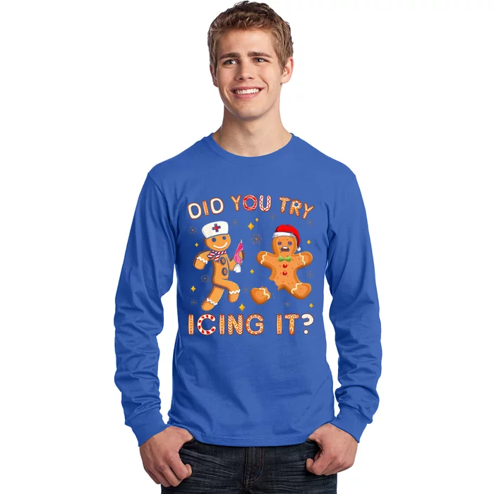 Did You Try Icing It Retro Christmas Gingerbread Nurse Squad Long Sleeve Shirt