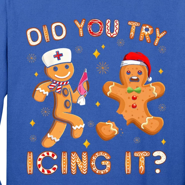 Did You Try Icing It Retro Christmas Gingerbread Nurse Squad Long Sleeve Shirt