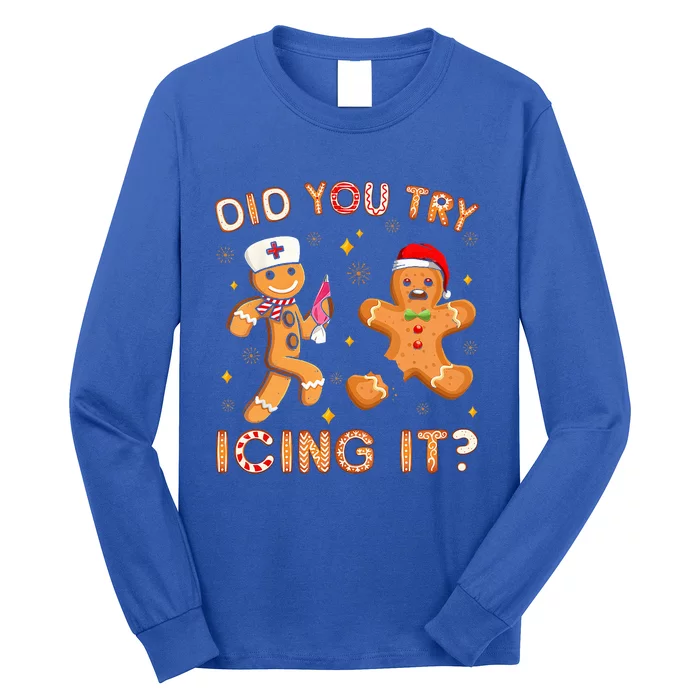 Did You Try Icing It Retro Christmas Gingerbread Nurse Squad Long Sleeve Shirt