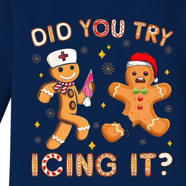 Did You Try Icing It Retro Christmas Gingerbread Nurse Squad Baby Long Sleeve Bodysuit