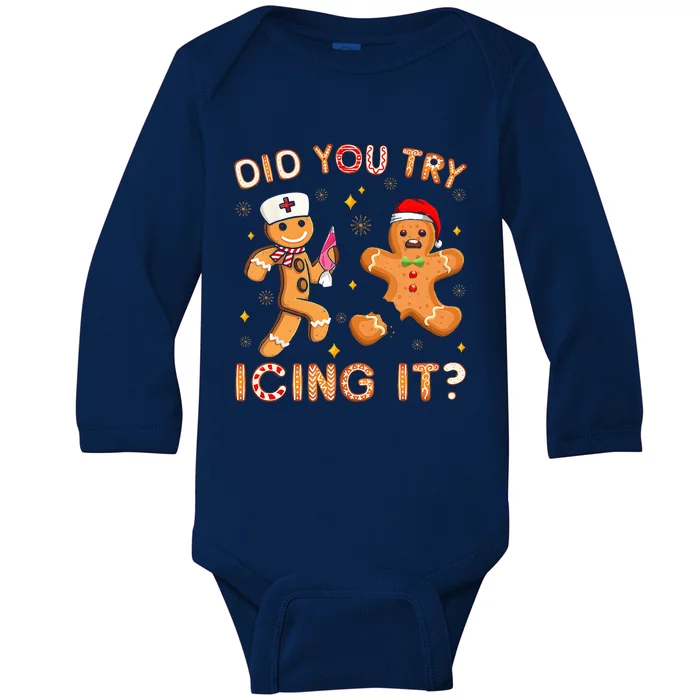 Did You Try Icing It Retro Christmas Gingerbread Nurse Squad Baby Long Sleeve Bodysuit