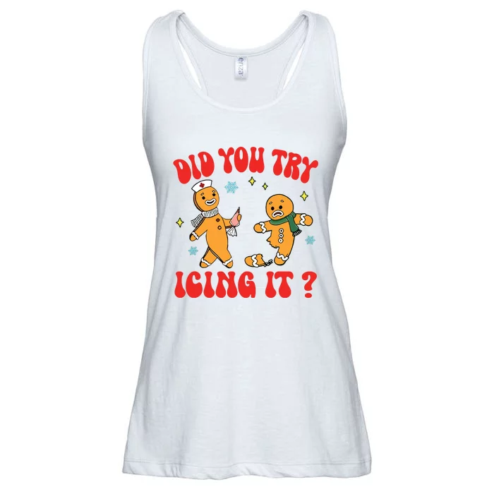 Did You Try Icing It Funny Christmas Nurse Gingerbread Man Long Sleeve Ladies Essential Flowy Tank