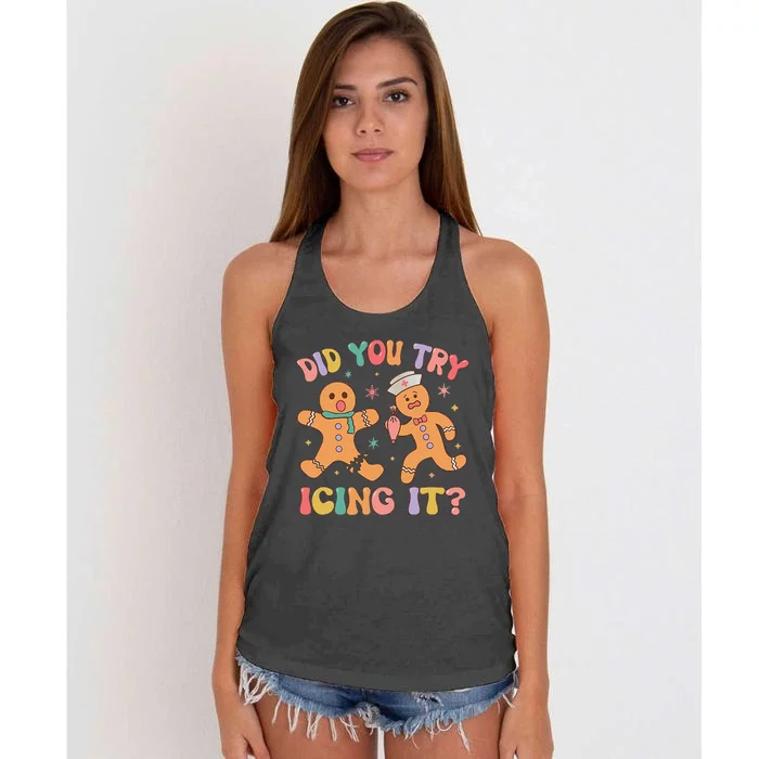 Did You Try Icing It Christmas Gingerbread School Nurse Women's Knotted Racerback Tank