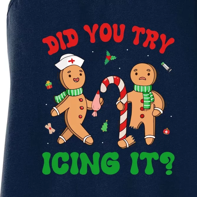 Did You Try Icing It Retro Christmas Gingerbread Nurse Squad Gift Women's Racerback Tank