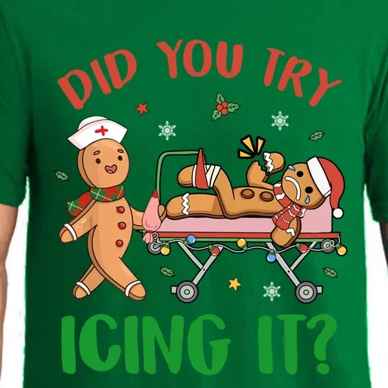 Did You Try Icing It Christmas Gingerbread Nurse Squad Funny Gift Pajama Set