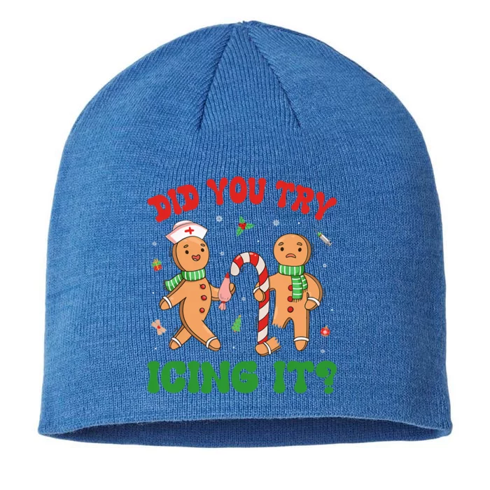 Did You Try Icing It Christmas Gingerbread Nurse Squad Gift 8 1/2in Sustainable Knit Beanie