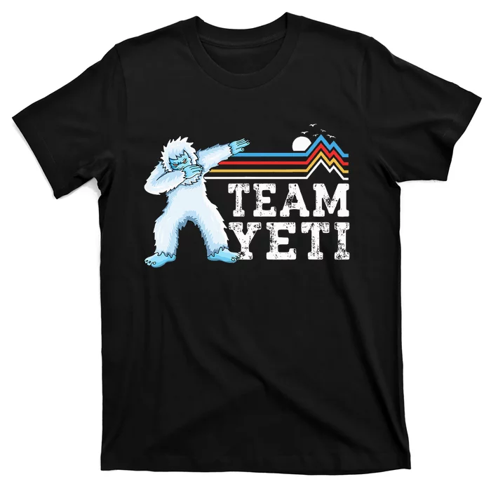 Dabbing Yeti Vintage Sunset Mountain Bigfoot Lover Team Yeti T-Shirt