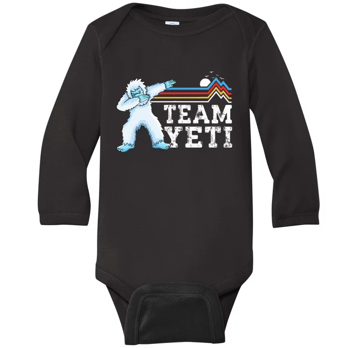 Dabbing Yeti Vintage Sunset Mountain Bigfoot Lover Team Yeti Baby Long Sleeve Bodysuit