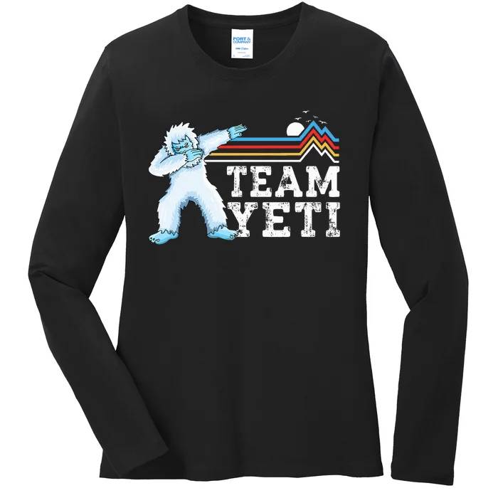 Dabbing Yeti Vintage Sunset Mountain Bigfoot Lover Team Yeti Ladies Long Sleeve Shirt