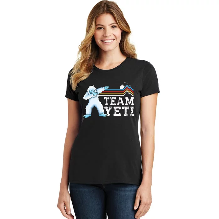 Dabbing Yeti Vintage Sunset Mountain Bigfoot Lover Team Yeti Women's T-Shirt