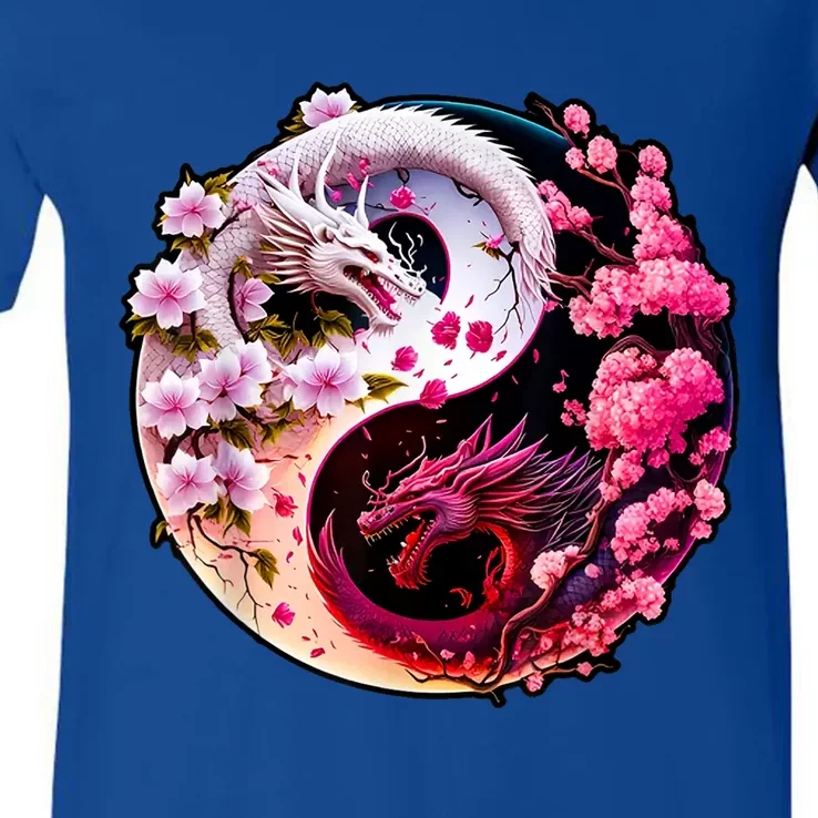 Dragon Yin Yang Chinese New Year 2024 Year Of The Dragon V-Neck T-Shirt