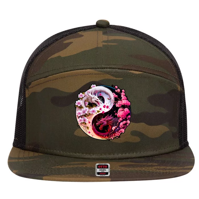 Dragon Yin Yang Chinese New Year 2024 Year Of The Dragon 7 Panel Mesh Trucker Snapback Hat