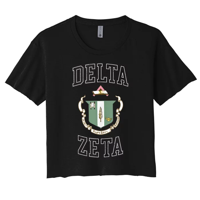 Delta Zeta Coat Of Arms Greek Distressed Retro Sorority Dz Women's Crop Top Tee