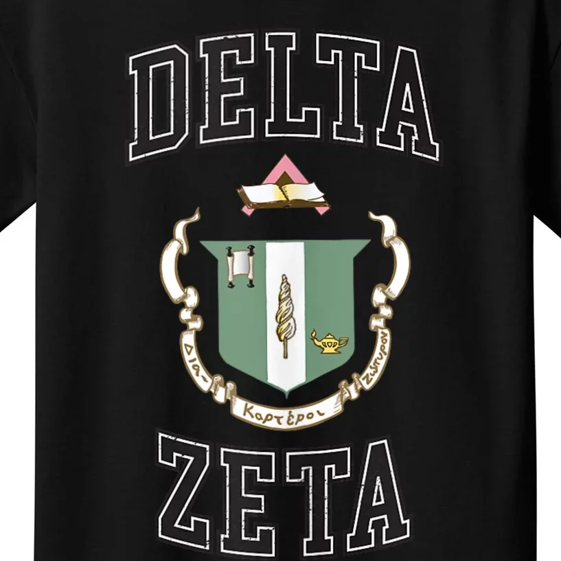 Delta Zeta Coat Of Arms Greek Distressed Retro Sorority Dz Kids T-Shirt