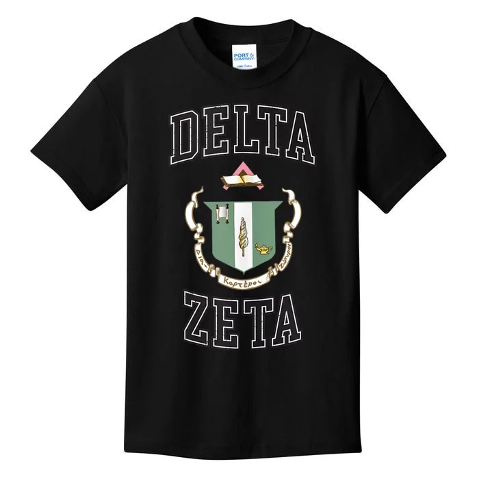 Delta Zeta Coat Of Arms Greek Distressed Retro Sorority Dz Kids T-Shirt