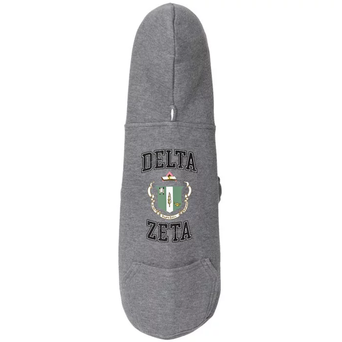 Delta Zeta Coat Of Arms Greek Distressed Doggie 3-End Fleece Hoodie