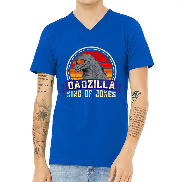 Dad Zilla King Of Jokes Vintage Retro For Fathers Day Gift V-Neck T-Shirt