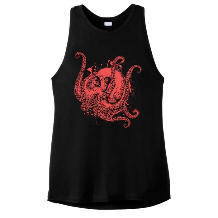 Deadly Zombie Octopus Skull Ladies Tri-Blend Wicking Tank