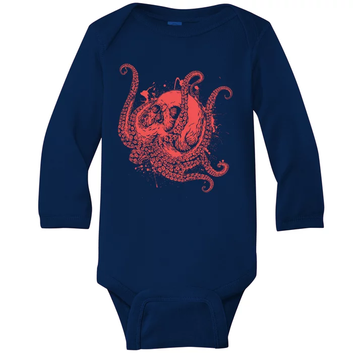 Deadly Zombie Octopus Skull Baby Long Sleeve Bodysuit