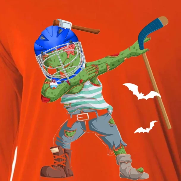 Dabbing Zombie Playing Ice Hockey Player Cool Halloween Gift Cooling Performance Long Sleeve Crew