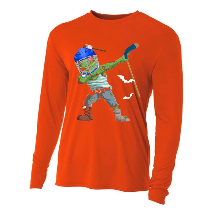 Dabbing Zombie Playing Ice Hockey Player Cool Halloween Gift Cooling Performance Long Sleeve Crew