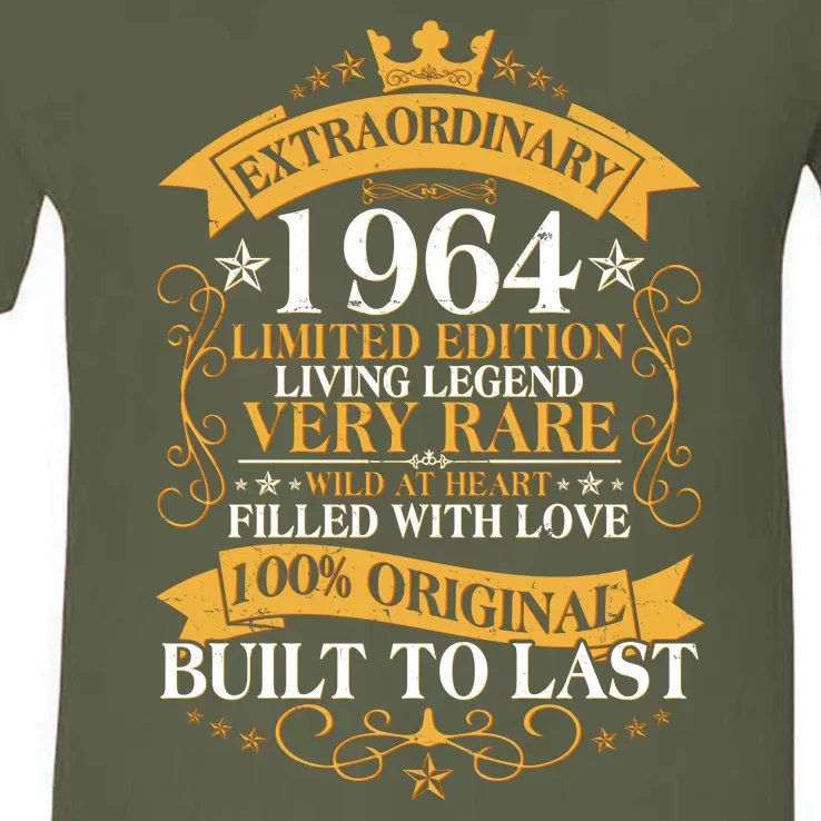 Extraordinary 1964 Limited Edition Built To Last 60th Birthday V-Neck T-Shirt