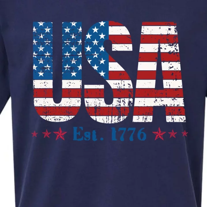 Est 1776 USA Patriotic American Flag Sueded Cloud Jersey T-Shirt