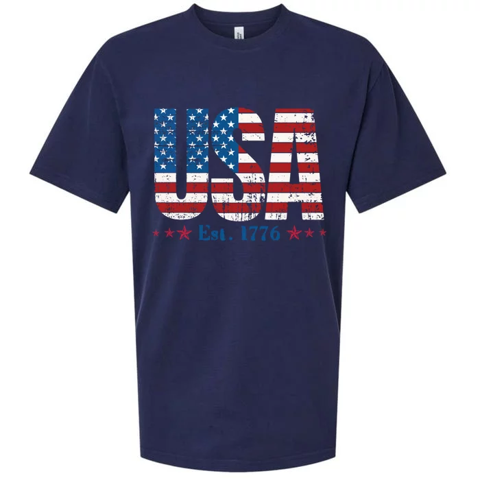 Est 1776 USA Patriotic American Flag Sueded Cloud Jersey T-Shirt