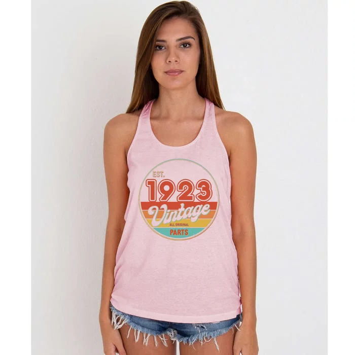 Est 1923 Vintage All Original Parts 100th Birthday Emblem Women's Knotted Racerback Tank