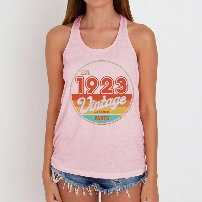 Est 1923 Vintage All Original Parts 100th Birthday Emblem Women's Knotted Racerback Tank