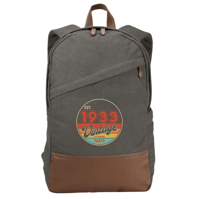 Est 1933 Vintage All Original Parts 90th Birthday Emblem Cotton Canvas Backpack