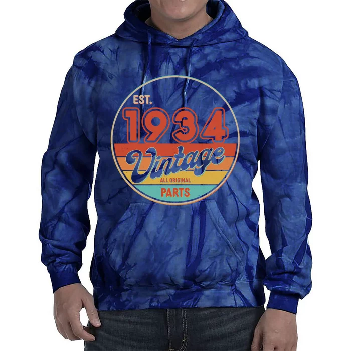 Est 1934 Vintage All Original Parts 90th Birthday Emblem Tie Dye Hoodie