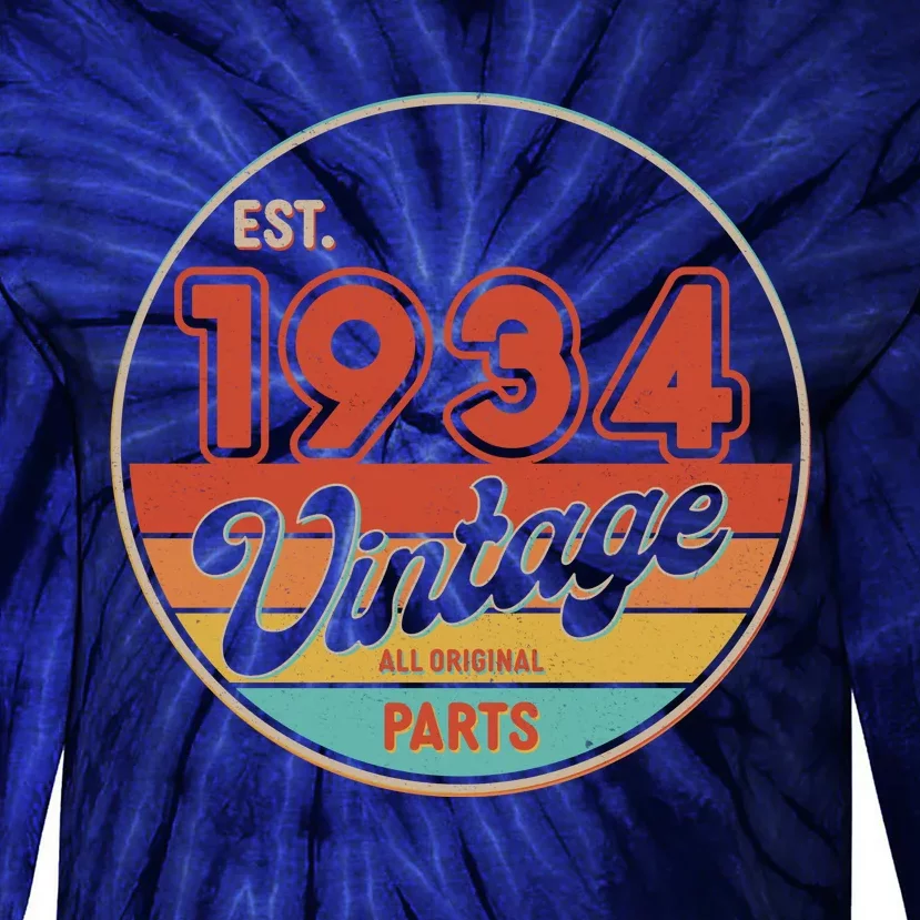 Est 1934 Vintage All Original Parts 90th Birthday Emblem Tie-Dye Long Sleeve Shirt