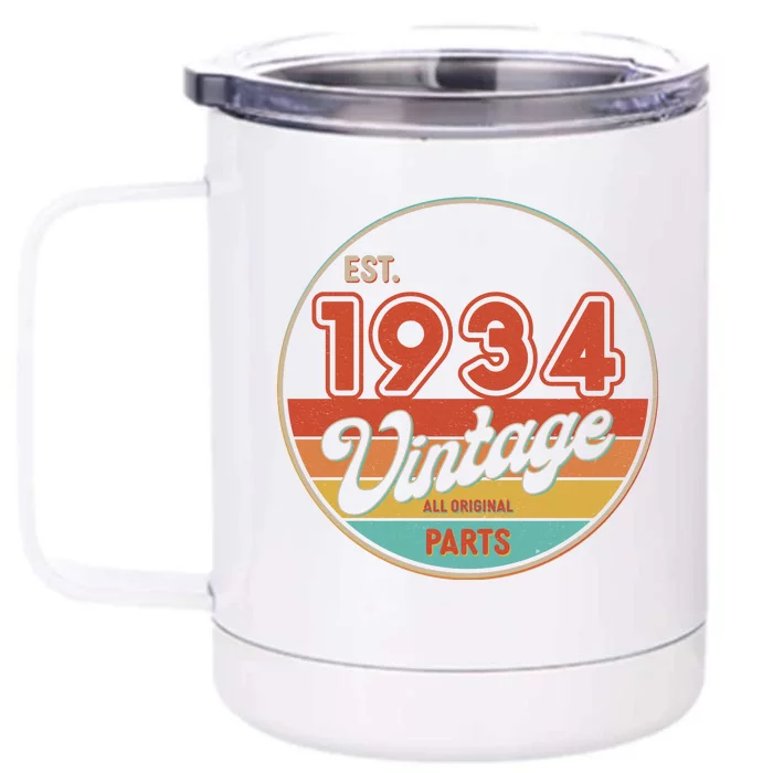 Est 1934 Vintage All Original Parts 90th Birthday Emblem Front & Back 12oz Stainless Steel Tumbler Cup