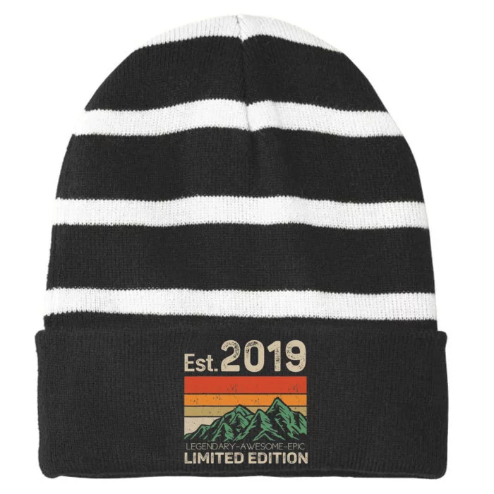 Est 2019 Legendary Awesome Epic Limited Edition 4th Birthday Striped Beanie with Solid Band